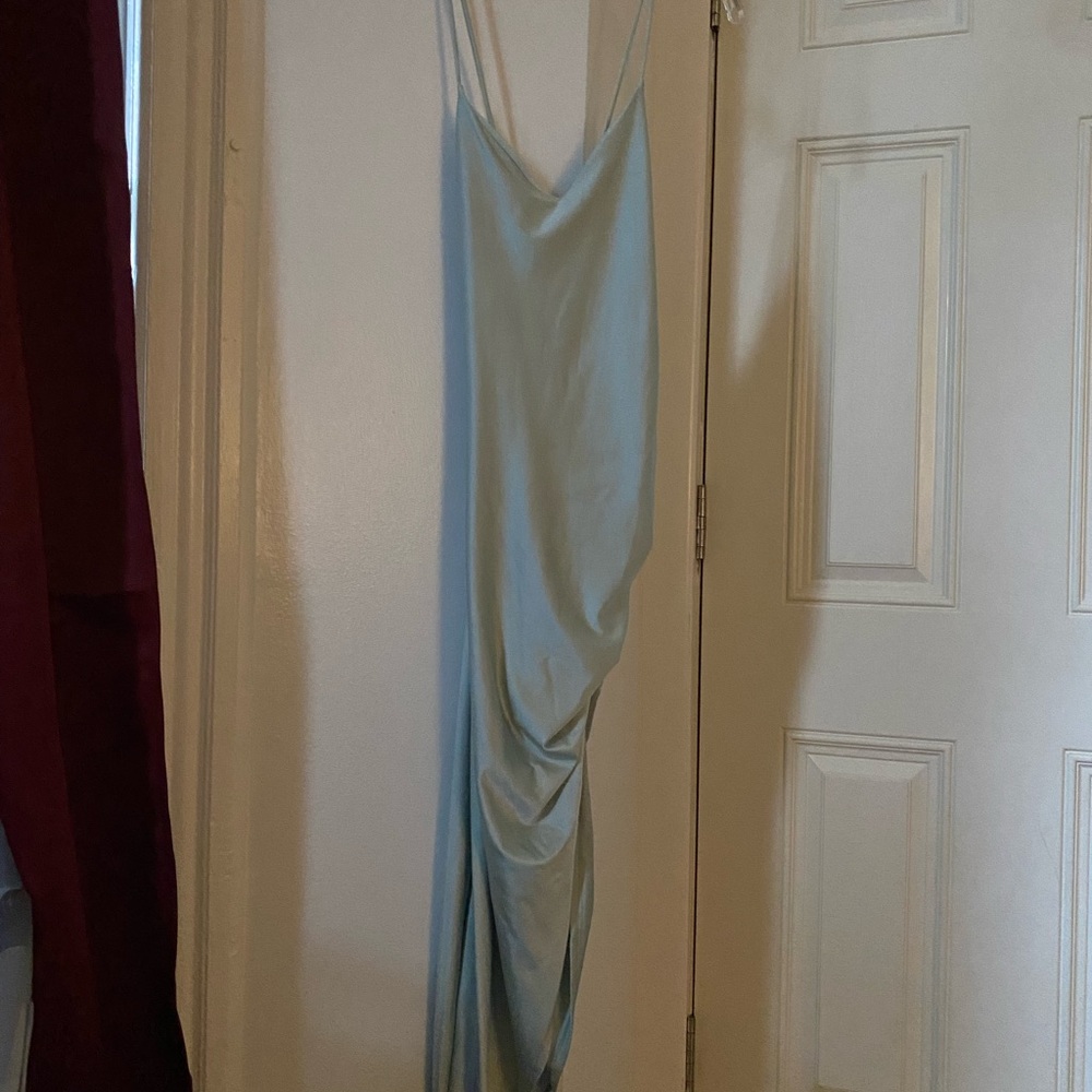 Light Blue Satin Slip Dress with Cowl Neck Size 6